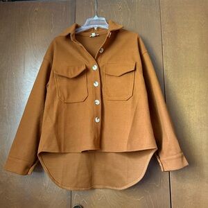 Lala Factory Faux Wool Copper Brown Hi-Lo Hemline Oversized Jacket NWOT Sz Small